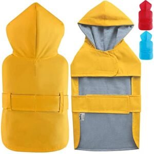 Dog Raincoat Hooded w/ Leash Hole Yellow Large