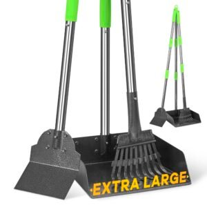 Larger Pooper Scooper,  Heavy Duty Long Handle Metal Tray Rake Shovel Set