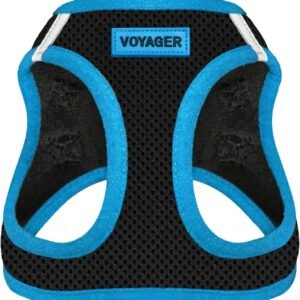 Best Pet Supplies - All Weather Mesh, Reflective, No Pull Harness for Small, Medium Dogs, Cats - Secure with Hook & Loop Fastener, Buckle, Double D-Rings - Black/Blue Trim XS