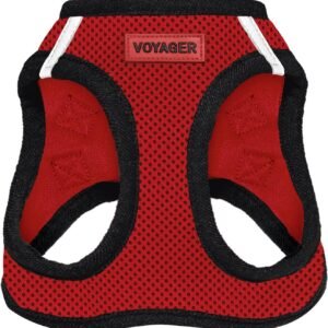 Best Pet Supplies - All Weather Mesh, Reflective, No Pull Harness for Small, Medium Dogs, Cats - Secure with Hook & Loop Fastener, Buckle, Double D-Rings - Red/Black Trim, M