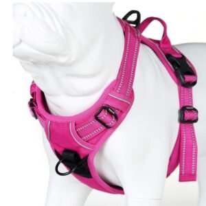 JUXZH Soft Front Dog Harness .Best Reflective No Pull Harness with Handle and 2 Leash Attachments