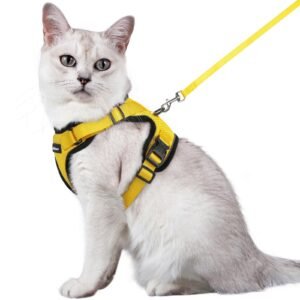 rabbitgoo Cat Harness and Leash for Walking, Escape Proof Soft Adjustable Vest Harnesses for Cats, Easy Control Breathable Reflective Strips Jacket, Yellow, M