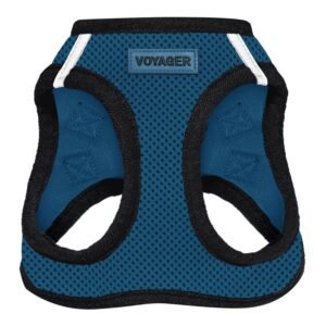 Voyager Step-In Air Dog Harness - All Weather Mesh, Reflective, No Pull Harness for Small, Medium Dogs, Cats - Secure with Hook & Loop Fastener, Buckle, Double D-Rings - Blue/Black Trim, M