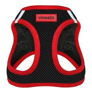 Best Pet Supplies - All Weather Mesh, Reflective, No Pull Harness for Small, Medium Dogs, Cats - Secure with Hook & Loop Fastener, Buckle, Double D-Rings - Black/Red Trim, M