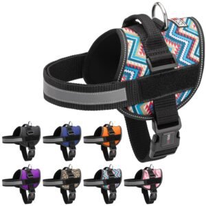 Dogline Dog Harness, Reflective No-Pull Adjustable Vest with Handle for Walking, Training, Breathable, No - Choke Harness for Small, Medium or Large Dogs Room for Patches Aztec Design 2 XS 15"-18"