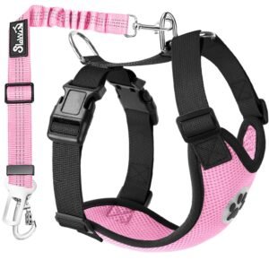 Lukovee Dog Seat Belt for Car, Adjustable Dog Car Harness for Large Medium Small Dogs, Soft Padded & Breathable Mesh Dog Seatbelt with Car Strap and Carabiner(Pink Double Clip, Small)