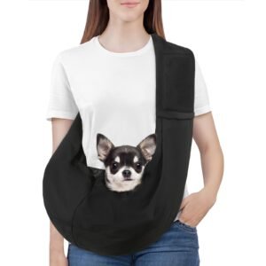 Pawaboo Small Dog Sling Carrier, Reversible Hands Free Dog Sling Carriers for Small Dogs and Cats, Puppy Slings Carrier with Safety Harness, Puppy Essentials, Black