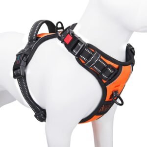 PHOEPET No Pull Dog Harnesses for Small Dogs Reflective Adjustable Front Clip Vest with Handle 2 Metal Rings 3 Buckles [Easy to Put on & Take Off] (XS, Orange)