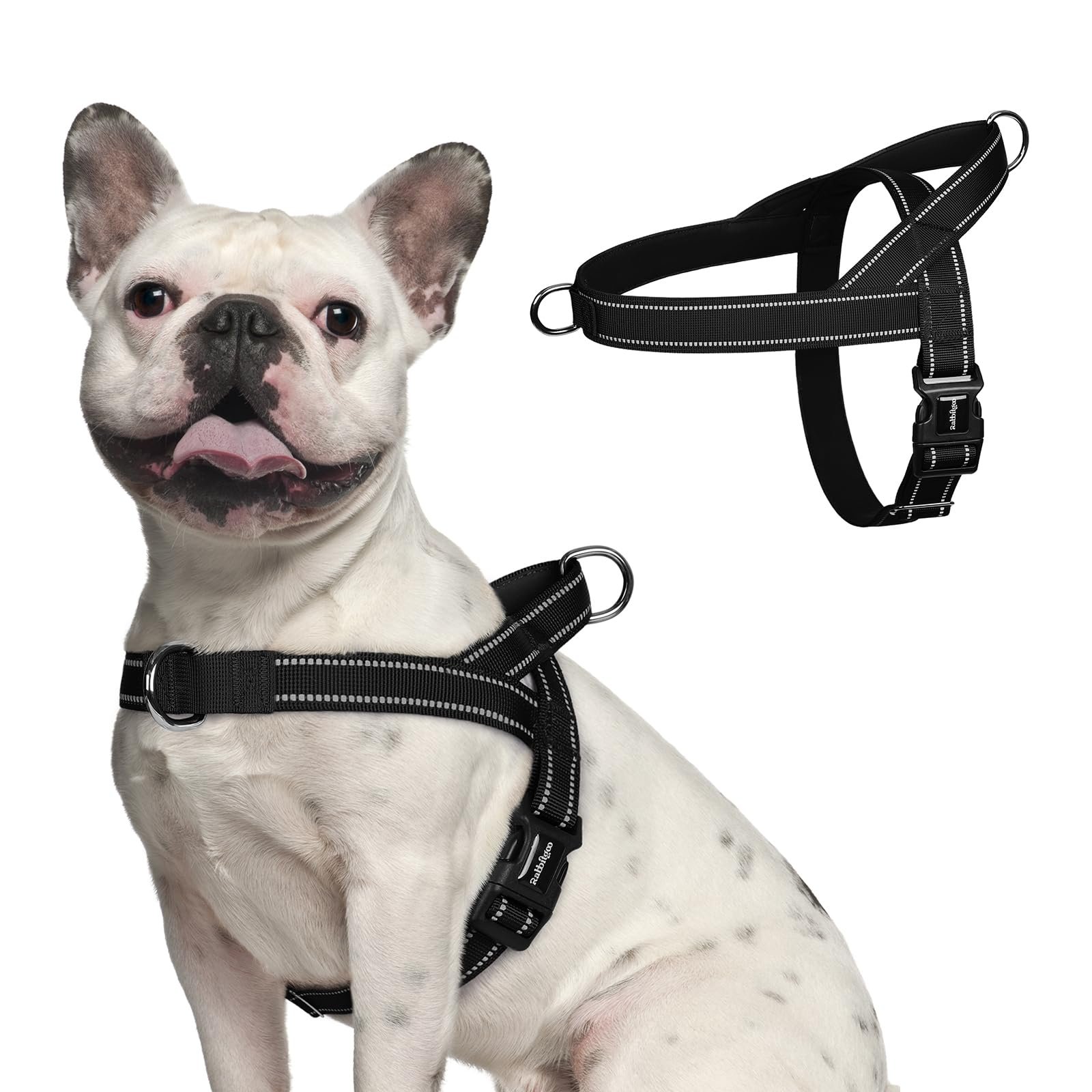 rabbitgoo Dog Harness No Pull, Quick Fit for Medium Sized Dog with Soft Padded Handle, Chest Adjustable Reflective Pet Vest, No Choke Escape Proof for Walking Training, Blue M