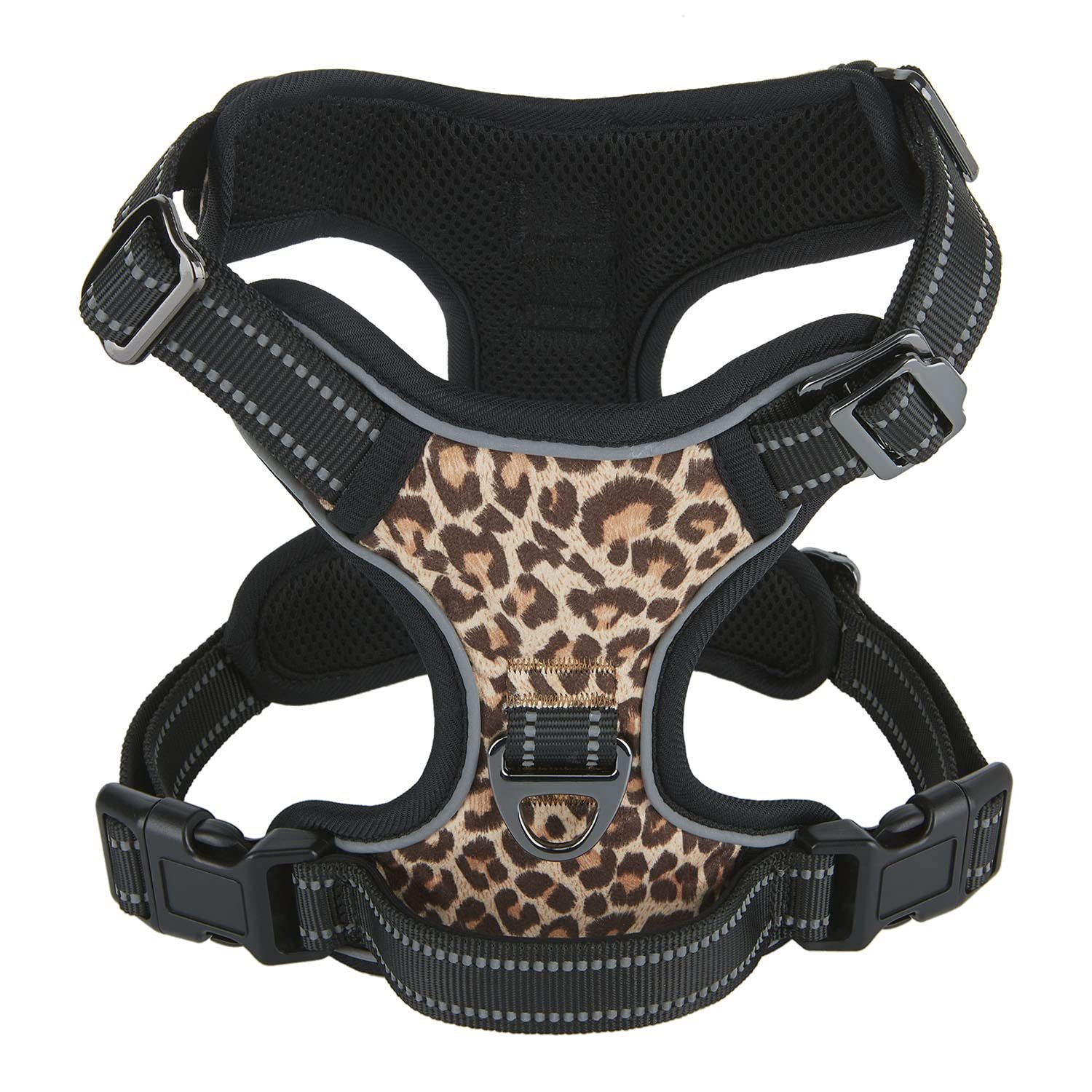 Petiry Dog Harness, Fancy Leopard Pet Harness,No Pull Dog Harness, Adjustable and Durable with Soft Padded Reflective Vest Harness for Medium and Large Dogs.(Large,Leopard)