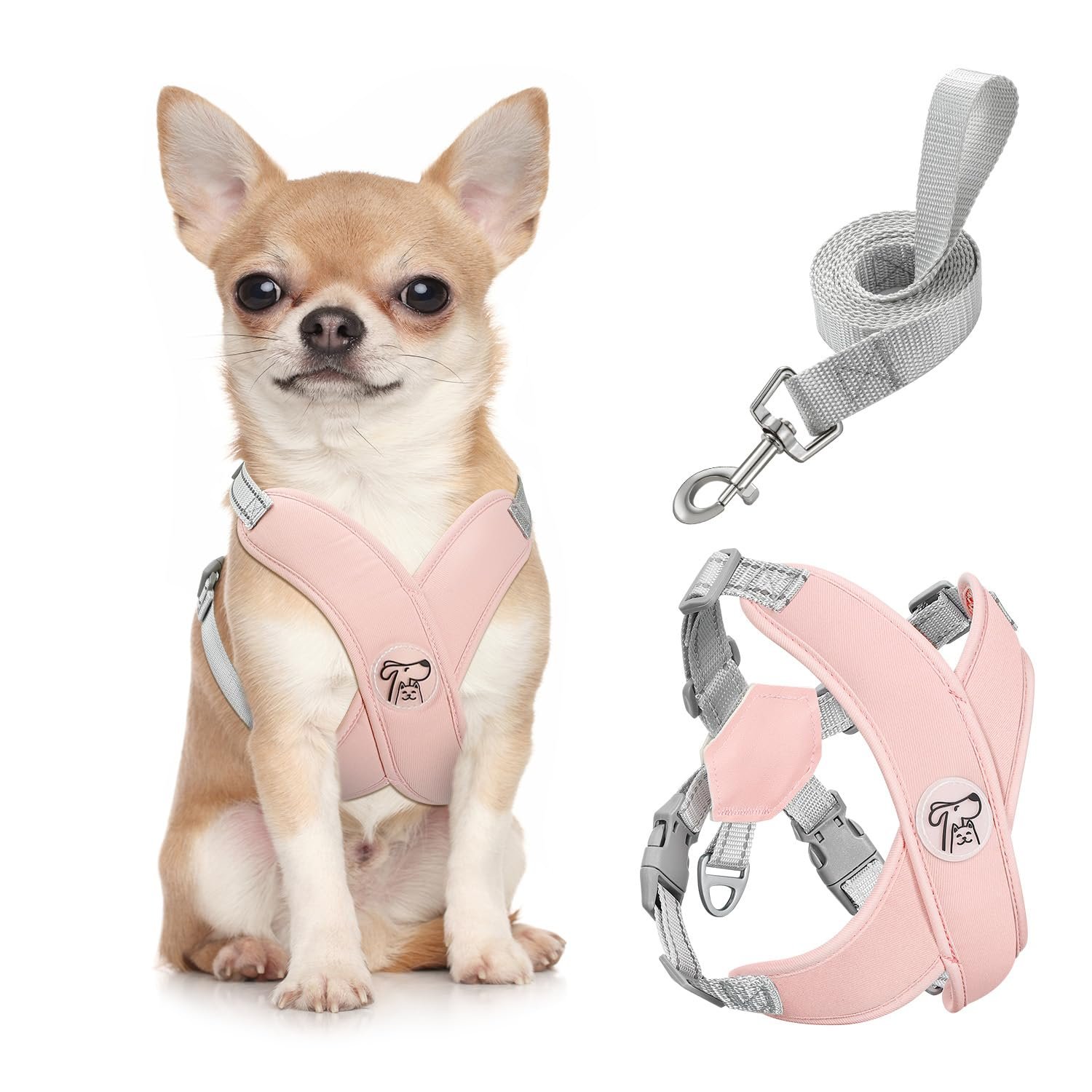 Pawaboo Small Dog Harness and Leash Set, Puppy Harness X-Frame No Pull No Choke, Dog Vest Harness Adjustable for Small Medium Sized Dogs, Soft Breathable Pet Harness for Walking Outing (S, Pink)