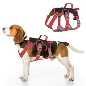 Escape Proof Dog Harness, No Pull Reflective Adjustable Vest with Easy Control Lift Handle, No Choke Soft Padded Breathable Full Body Pet Harness for Walking Hiking and Training (Red, Large)