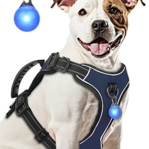 Perperqer Dog Harness Navy Blue No Pull Y Shaped for Medium Sized Dog, Small to Large Dogs Reflective Adjustable Easy Walk Puppy Harnesses, Heavy Duty Girl Boy Pet Vest 3 Buckle with Handle & Light, M