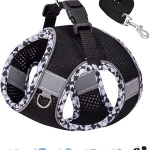Petank Dog Harness for Small Medium Dogs No Pull, Puppy Harness and Leash Set, Step in Dog Harness for Walking, Running, Training(Black, S)