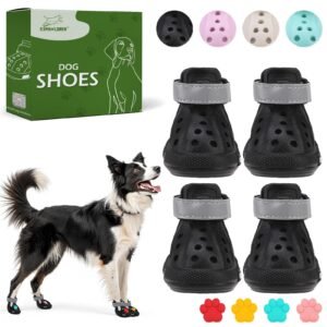 Dog Shoes for Hot Pavement - Non-Slip Summer Dog Booties for Small Medium Large Dogs, Reflective Pet Boots & Paw Protectors, Easy ON & Off, Waterproof and Easy-Clean for Beach Outdoor (Black, L)