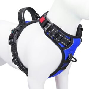 PHOEPET No Pull Dog Harness Medium Reflective Front Clip Vest with Handle, Adjustable 2 Metal Rings 3 Buckles,[Easy to Put on & Take Off] (S, Royal Blue)
