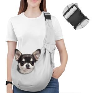 Pawaboo Small Dog Sling Carrier, Reversible Hands Free Dog Sling Carrier for Small Dogs and Cats, Puppy Sling Carrier with Adjustable Strap Buckle & Safety Harness, Puppy Essentials, Grey