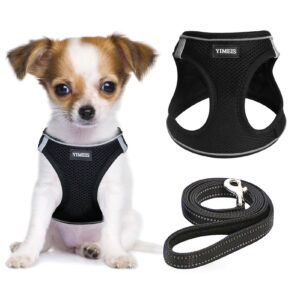 YIMEIS Dog Harness and Leash Set, No Pull Soft Mesh Pet Harness, Reflective Adjustable Puppy Vest for Small Medium Large Dogs, Cats (Black, X-Small )