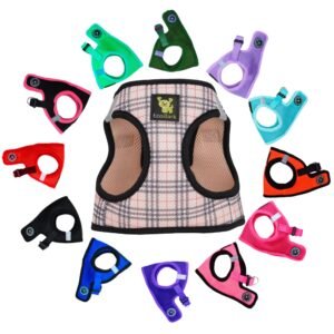 EcoBark Step in Dog Harness - Reflective and Adjustable Body Halter Vest - Soft Mesh Harness (Beige Plaid) XL- 20 to 26 lbs - Chest Up to 20 in