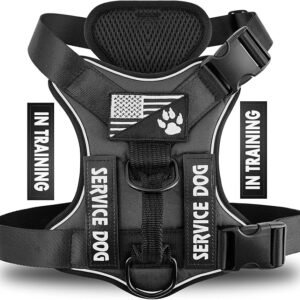 Demigreat Service Dog Harness, Reflective Dog Vest Harness with 5 PCS Patches, Adjustable Soft Oxford Pet Harness, Inner Layer Mesh, Easy to Control for Dogs Med.