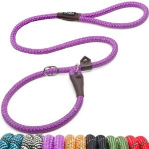 Fida Slip Leads for Dogs - 4 FT x 1/2" Heavy Duty Comfortable Strong Rope Leash for Large, Medium Dogs - No Pull Pet Training Leash with Highly Reflective, Purple
