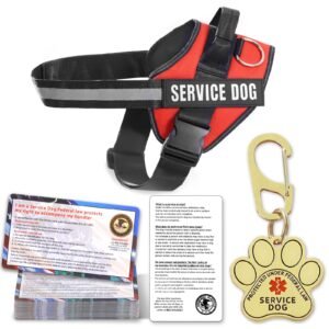 Opstin Service Dog Vest, ID Tag + 50 ADA Information Cards, Service Dog Harness in Size MED, Ruggedized Metal Tag, 2-Sided Service Animal Information Cards, ESA Accessory Set Large