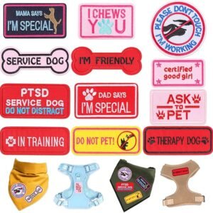 FUNCOLOR Service Dog Patch for Harness: 12Pcs Pink Theme Hook and Loop Badges Patches for Girl Dog - Removable Embroidered in Training Do Not Pet Sticker for Dog Vest Collar Backpack
